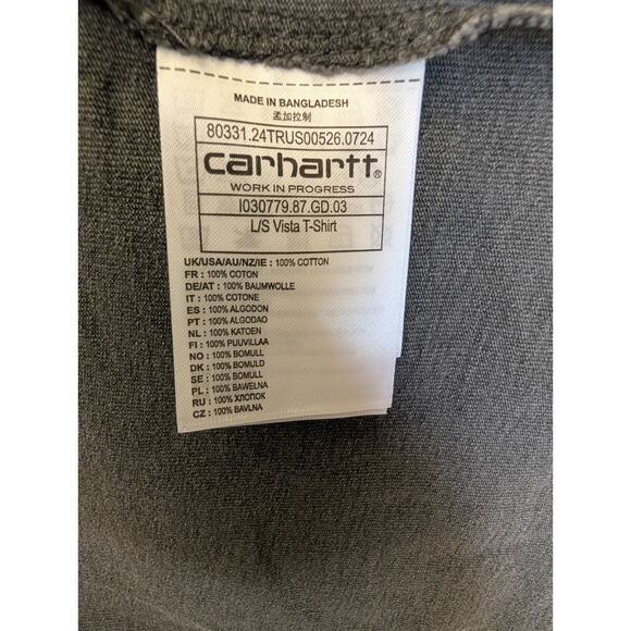 Carhartt Shirt Mens Large Graphite Garment Dyed Long Sleeve Vista-T 1030779 NWT - Picture 5 of 5
